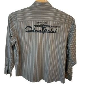 Harley Davidson‎ Mens Shirt Size XL Grey Striped Long Sleeve Embroidered